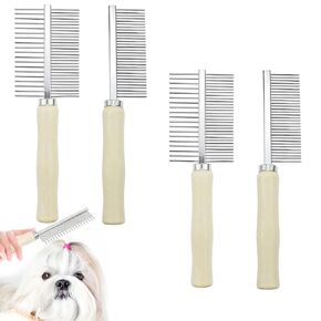 4 PACK Dog Cat Pet Comb Stainless Steel Cat Double-Sided Grooming Brush Professional Dog Grooming Comb Pet Hair Brush Cat Flea Comb for Long Short Hair Fur Brush Tool