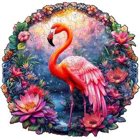 Jigfoxy Wooden Puzzles for Adults, Flamingo Wood Puzzles Adult, Unique Animal Shape Wooden Jigsaw Puzzles, for Puzzles Lovers Family Friend (M-11.4 * 11in-200pcs)