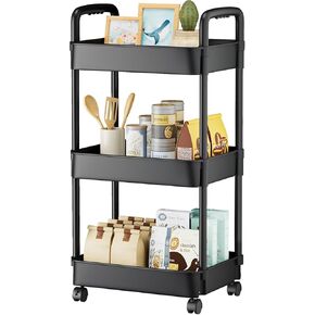 EZ COZY 3 Tier Rolling Cart, Plastic Diaper Cart Organizer with Wheels, Roller Cart for Diapers, Baby Nursery, Kitchen, Bathroom, Living Room and Bedside, White