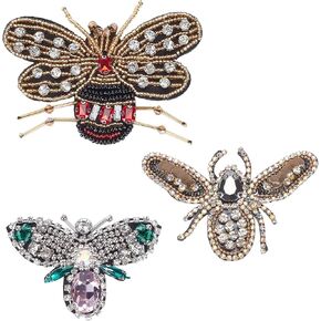 WEBEEDY 6pcs Crystal Bee Applique Beaded Patches Sew on Appliques Embellishments Honey Bee Insect Rhinestone Embroidered Patches for Hat Backpack Jackets Jeans Clothing Shoes Repair, 3 Styles