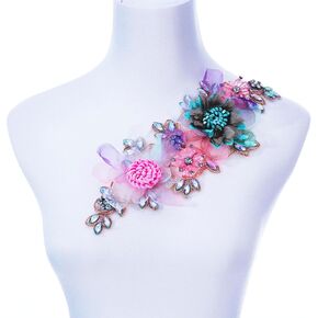 Handmade Rhinestone Applique, Beaded Lace Patch Accessory for Dress Decoration, DIY Sewing, Wedding Dresses, and More (Pink-Green)