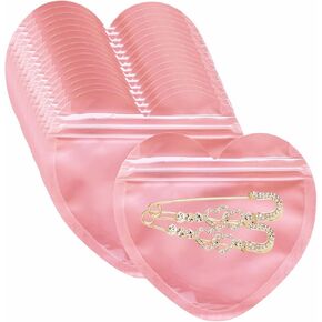 100pcs Pink Heart-Shaped Mylar Bags, 4"x4" Clear & Resealable Ziplock Packaging Bags for Small Business Essentials Supplies, Perfect for Earring, Jewelry, Small Trinkets, Small Accessories