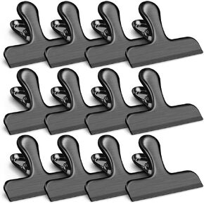 VNDUEEY 12 Pack Stainless Steel Chip Clips, Bag Clips for Food, Heavy Duty Chip Bag Clip for Kitchen and Office to Seal Coffee Bags, Paper Sheets, Metal Clips Air Tight Seal-3 Inches, Black