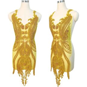 Large Handmade Beaded Crystal Patches with Rhinestone Applique Designs for Prom Formal Dress(L6-Orange)
