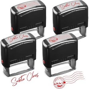 Kosiz 4 Pcs Santa Claus Signature Stamp North Pole Reindeer Stamp Christmas Self Inking Rubber Stamp Holiday Stamp with Red Ink Christmas Gift Tag for Kids Adults Office School Home Party