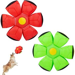 Dog Flying Disc, 2 Pack Pet Toy Flying Saucer Ball for Dog, Interactive Dog Disc Saucer Ball Toys for Medium Large Dogs, Doggy Disc Ball 3 Light Teeth Red+Green