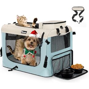Large Cat Carrier 24"x17"x17", Soft Dog Crate with 2 Bowls, Collapsible Travel Pet Carrier Bag for Cats Dogs Puppies Kittens (Blue)
