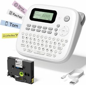 Label Maker Machine with-Tape, D210S Label Maker with Keyboard, Labeler Includes USB-C Cable Stay Powered, Portable Label Machine Waterproof-Labels Different Fonts for Home Office Organization