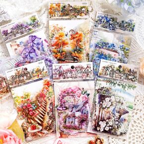 180pcs PET Garden Landscape Scrapbook Paper Journaling Stickers Flower Stickers for Scrapbooking Vintage Stickers Aesthetic Flowers Floral Sticker Pack Junk Journal Decorative Paper Scrapbook Supplies