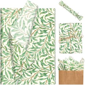 100 Sheets 20 * 14 Inches Sage Green Leaves Tissue Paper for Gift Bags Eucalyptus Leaves Tissue Paper for Gift Wrapping Botanical Decorative Tissue for Wedding Baby Shower Birthday Party DIY Craft