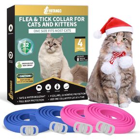 4 Pack Flea Collar for Cats, 32 Months Flea and Tick Prevention for Cats, Waterproof Cat Flea Collar, Natural Cat Flea and Tick Treatment, Adjustable Flea and Tick Collar for Cats Kittens(Blue&Pink)