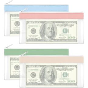4 Pcs Money Bags with Zipper, Cash Envelopes Bag, Zipper Money Bags, Clear Bank Deposit Bags, Bank Bag, Cash Bag, Money Pouch, Bank Deposit Bags with 4 Colors(SIZE:7.8x3.9inch)