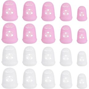 40 Pcs Guitar Finger Tips Guard Breathable Thimble Finger Grips Pads Silicone Finger Protectors 5 Sizes Fingertip Sleeve for Hand Sewing Crafts Money Counting Sorting Paper Paperwork