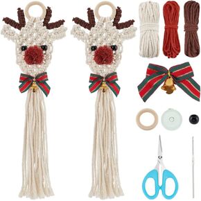 ORIGACH 2Set Christmas Elk Macrame Kit, DIY Macrame Christmas Elk Kit Christmas Ornament, Macrame Woven Christmas Elk Kit for Christmas Tree Decor Wall Hangings Bag Car Charm
