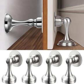 Door Stoppers 4 Pack, Stainless Steel Magnetic Door Stoppers for Wall and Floor Mounting, No Drilling Door Catch Holder Keep Door Open with Screws and Adhesive