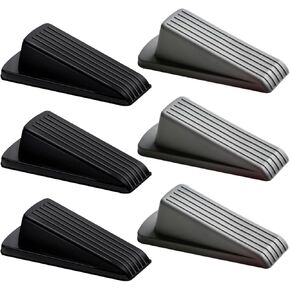 Door Stop, Door Stopper, Door Wedge, 6 Pack Rubber Door Stopper, Rubber Door Stops for Bottom of Door, Works on All Floor Types (Black Grey)