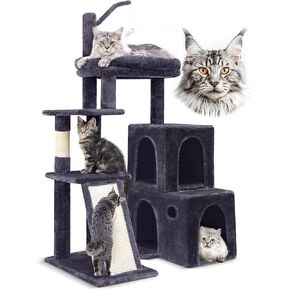 F50 Cat Tree Tower for Large Indoor Cats, 50-inch Heavy Duty Cat Tree for Big Cats, Cat Tree House with Extra-Large Padded Platform, Sisal Scratching Board, 2 Large Condos, Dark Grey