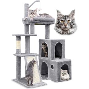 F50 Cat Tree Tower for Large Indoor Cats, 50-inch Heavy Duty Cat Tree for Big Cats, Cat Tree House with Extra-Large Padded Platform, Sisal Scratching Board, 2 Large Condos, Dark Grey