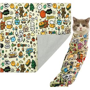 Cat Wrap for Grooming Cat Wrap for Cutting Nails Velcro Fabric for Cats Restraint for Nail Clipping Self-Adherent Anti-Bite Anti-Scratch Anti-Escape Swaddle Burrito Wrap for Nail Trimming (Yellow, XL)