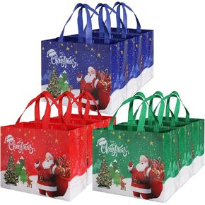 16 Pack Christmas Gift Bags with Gift Tags, Medium Size 12.8 X 9.8 X 6.7 Inches with Handle，Reusable Tote Bags For Xmas Gifts Wrapping, Presents, Shopping, Party