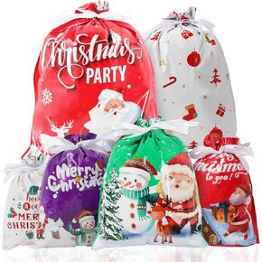 Drawstring Christmas Gift Bags - 20PCS Assorted Sizes Christmas Bags for Presents -Christmas Plastic Wrapping Bags Bulk - Xmas Gift Bags, 4 Designs (5 of Each) Extra Large/Big/Medium/Small Sizes
