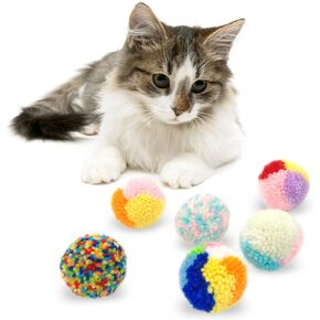 Andiker 6 Pcs Assorted Color Cat Ball Toys, Woolen Yarn Puffs Cat Pom Pom Balls Interactive Kitten Chasing Toys