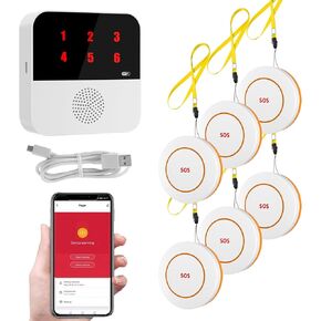 Wireless WiFi Caregiver Pager with Phone App Alert Call Buttons for Elderly Monitoring,Call Bell Systems for Seniors Receiver & SOS Call Buttons (3 Call Buttons + 1 Receiver)