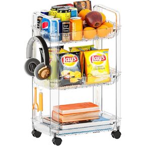 5 Tier Rolling Cart with Wheels,Clear Acrylic Utility Rolling Storage Cart Suitable as Dorm Room Storage,Bathroom Storage Rack,Narrow Kitchen Cart,Art Organizers and Storage or Diaper Caddy Cart