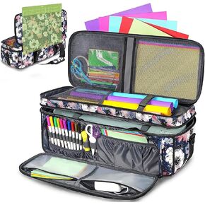 YOREPEK Double-Layer Carrying Case Compatible with Cricut Maker 3, Maker, Explore 3, Explore Air 2, Die Cut Machine, Water Resistant Storage Tote Bag with Cutting Mat Pocket for Accessories, Floral