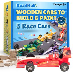 Build & Paint Your Own Wooden Cars-5 Unique & Easy Assemble Model Race Cars to Paint, DIY Arts & Crafts Activity Kit for Kids Boys, Painting Craft Kits, Build A Car Art Stuff for Ages 6 Year Old & Up