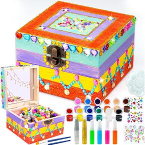 Ambesi Paint Your Own Wooden Treasure Box, Arts and Crafts Kit for Kids Girls Ages 4-12, Decorate Your Own Jewelry Box, Art DIY Treasure Box Set, Gifts for Birthday Christmas Valentine Day