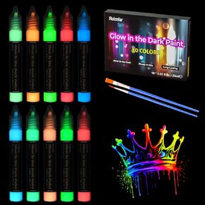 Roizefar Fabric Paint, 16 Colors Glow in the Dark Paint, 3D Permanent Acrylic Textile Paint (20 ml/0.68 oz), Neon Craft Painting Fabric Paint for Clothes, Canvas, T-Shirt, Ideal for Art Supplies and
