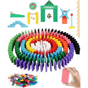 100 Pcs Dominoes Set for Kids, Colorful Wooden Building Blocks Dominos Tiles for Building, Stacking, Racing, Tumbling, Educational Domino Rally Kits for Boys Girls