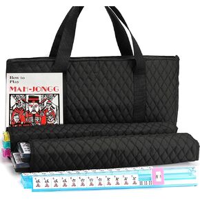 American Mahjong Game Set - Pearl Gray Quilted Soft Bag - 166 White Engraved Tiles, 4 All-in-One Rack/Pushers Complete Western Mah-Jongg, Maj Jongg, Ma Jong Set