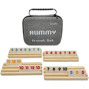 Travel Rummy Cube Set with 4 Wooden Racks, 106 Rummy Cube Game Tiles with Portable Case for Family Classic Board Games - Travel Edition