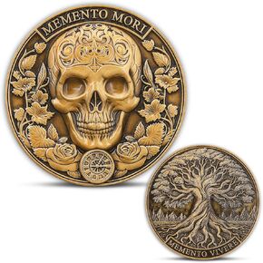 عملة Memento Mori - تصميم جمجمة وشجرة الحياة، موضوع Memento Vivere، حافظة عرض متضمنة، مثالية لهواة الجمع والهدايا (عملة واحدة)