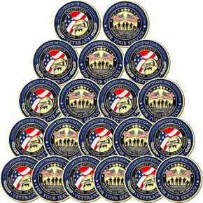 20 Pcs Military Challenge Coins Veteran Thank You for Your Service Coins Veterans Day Gifts Military Challenge Gifts Bulk for Men Women Presents(Delicate)