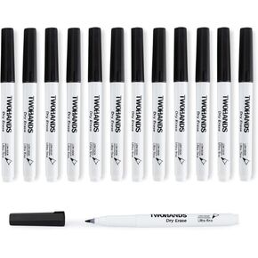 TWOHANDS Dry Erase Markers Ultra Fine Tip,0.7mm,Low Odor,Extra Fine Point,11 Assorted Colors,Whiteboard Markers for School,Office,Home,or Planning Whiteboard,12 Count,20529