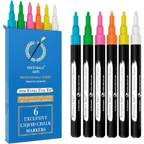4 Extra Fine Tip White Chalk Markers | 1mm Tip | For Windows, Blackboard, Dry Erase Board, Chalkboards, Glass, Easy Erase | White Chalk Pens Fine Tip