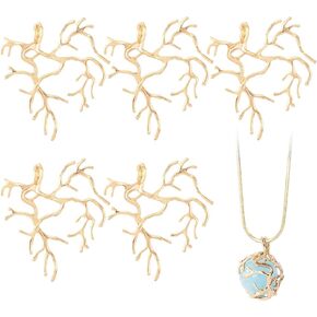 Joez Wonderful Gold Silver Branch Shape Blanks Pendants, Brass Tray Bezel Charms for DIY Crafs, Handmade Metal Claw Prong