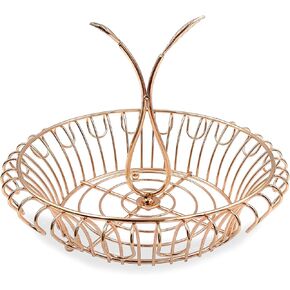 ALLCENER Gold Fruit Bowl with Banana Hanger, Gold Wire Basket for Kitchen Counter, Fruit Basket Tree Holder, Stylish Kitchen Counter Organizer for Fresh Fruits
