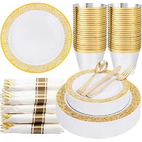 WELLIFE 175Pcs Silver Dinnerware Sets, Party Plates and Cups and Napkins Sets Include:25 Dinner Plates, 25 Dessert Plates, 25 Paper Napkins, 25 Cups, 75 Silver Silverware Set for Party and Weddings
