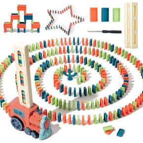 Automatic Domino Train for Kids 200pcs Blocks Montessori Dominos Stacking Toys Christmas or Birthday Gifts for 3 4 5 Year Old Boys Girls Toddler Age 6-8 Game Play (Blue)