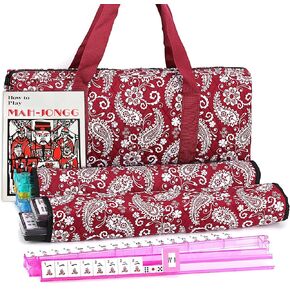 Mose Cafolo American Mahjong Game Set, Blue Paisley Carrying Bag,166 Premium White Tiles,4 All-in-One Color Rack/Pushers,100 Chips,1 Wind Indicator, Complete Mah Jong Tiles Set, Mah Jongg Set