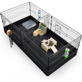 BUCATSTATE Guinea Pigs Playpen with Waterproof Mat, 7.7sq ft Guinea Pigs Cage with Divider, Metal Small Animal Playpen for Rabbit/Hedgehogs, Chinchillas/Chickens