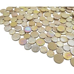 1.1LB Mixed 3 Size Random Round Ceramic Iridescent Mosaic Tiles,DIY Making Creative Ceramic Mosaic Tiles for DIY Craft Plates Flowerpots Vases Cups Mosaic Handmade Home Decor (Rainbow Yellow)