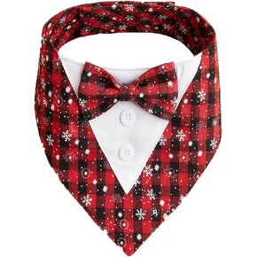 Christmas Dog Tuxedo Bandana Collar, Dog Christmas Costume Red Plaid Formal Tux Suit with Bowtie, Adjustable Dog Clothes for Small Medium Large Dogs Cats, Party Dog Christmas Attire Outfit (Large)