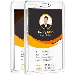 KTRIO 2 Pack حامل شارات بطاقتين شديد التحمل، حامل بطاقات هوية من الأكريليك الشفاف مع فتحة إبهام سهلة الوصول، حامل شارة هوية من البلاستيك الصلب للطلاب والممرضات والمكتب - عمودي