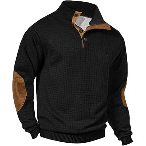 Men's Stand Collar Sweatshirt Vintage Fleece 1/4 Button Pullover (S-2XL)