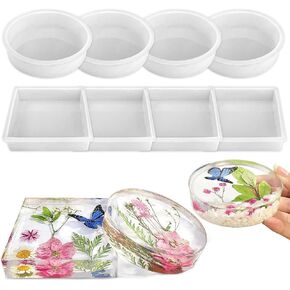 RESINWORLD 8 Pack Deep Coaster Molds, Square Round Coaster Resin Molds, Small Coaster Silicone Molds for Resin Casting, for Flower Bouquet Preservation